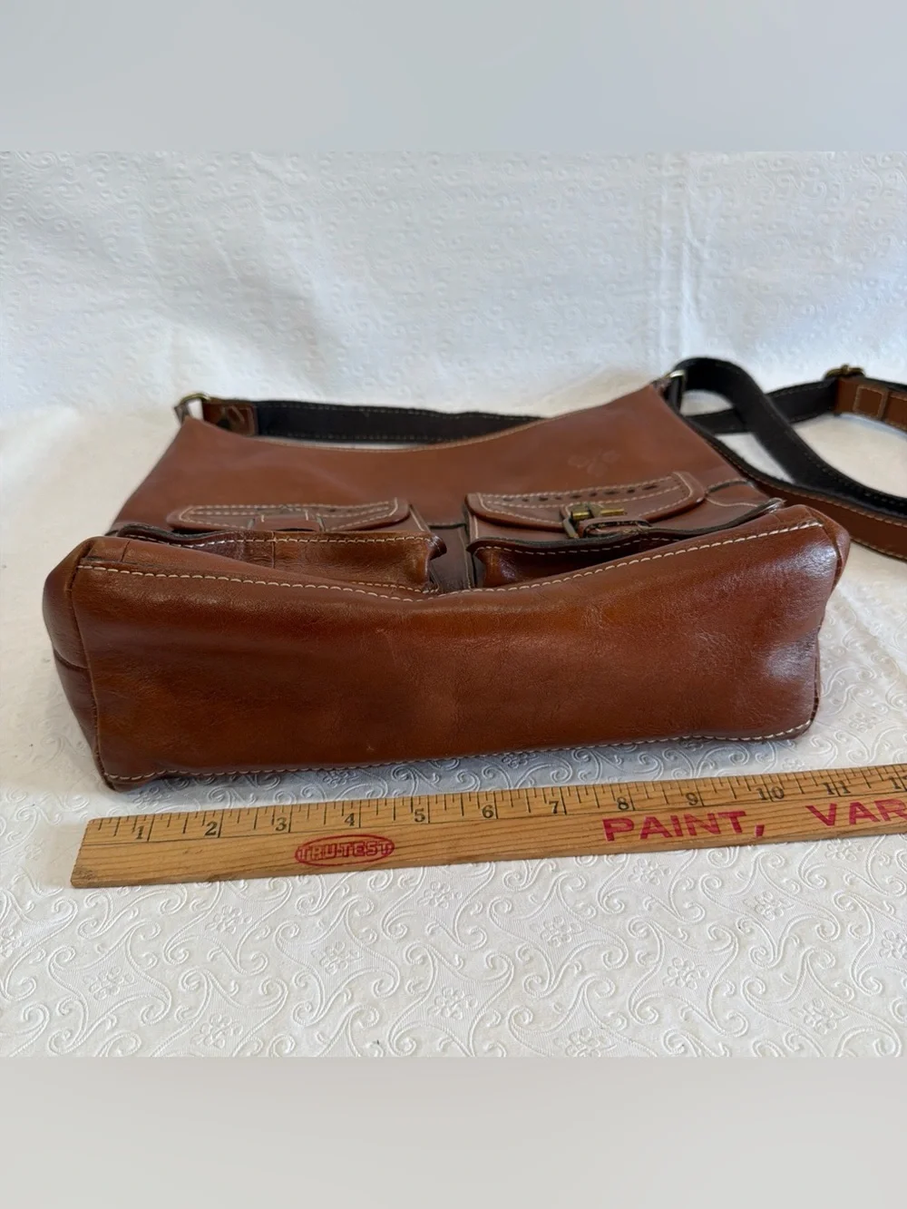 Patricia Nash Bag Brown Italian Leather Purse Zip Top Tote Hobo Crossbody Large